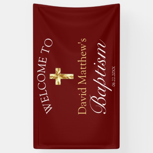 Elegantes Gold Burgundy Baby Baptisse Begrüßungsba Banner (Vertikal)