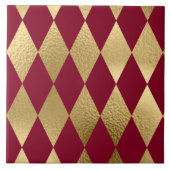 Elegantes Gold Burgundy Diamond Muster Fliese (Vorderseite)