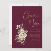 Elegantes Gold Burgundy Floral Brautparty Einladung (Vorderseite)