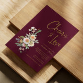 Elegantes Gold Burgundy Floral Brautparty Einladung