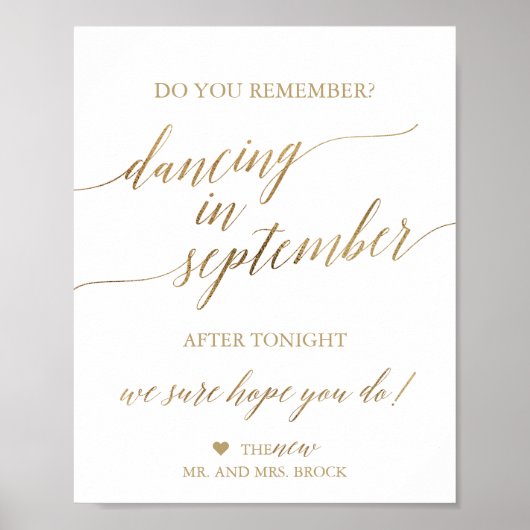 Elegantes Gold Calligrafy Dancing im September Sig Poster (Vorne)