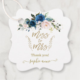 Elegantes Gold Calligraphy Blue Floral Brautparty Geschenkanhänger