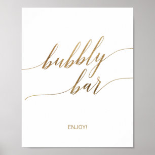 Elegantes Gold Calligraphy Bubbly Bar Sign Poster