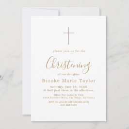 Elegantes Gold Calligraphy Cross Christening Einladung