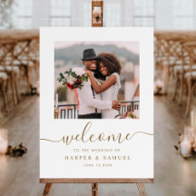Elegantes Gold Calligraphy Foto Hochzeit Willkomme