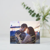 Elegantes Gold Calligraphy Foto Save the Date Postkarte (Stehend Vorderseite)