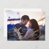 Elegantes Gold Calligraphy Foto Save the Date Postkarte (Vorne/Hinten)
