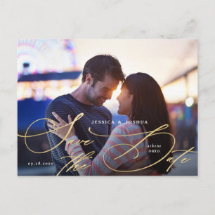 Elegantes Gold Calligraphy Foto Save the Date Postkarte