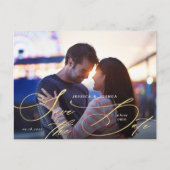 Elegantes Gold Calligraphy Foto Save the Date Postkarte (Vorderseite)