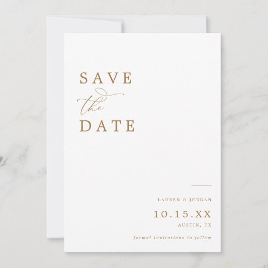 Elegantes Gold Calligraphy Foto Wedding Save The Date (Vorderseite)