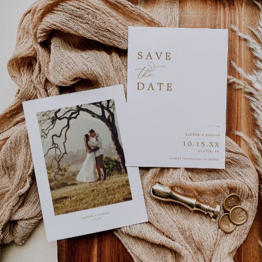 Elegantes Gold Calligraphy Foto Wedding Save The Date