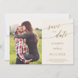 Elegantes Gold Calligraphy Ivory Foto Save the Dat Save The Date