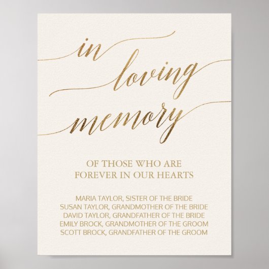 Elegantes Gold Calligraphy Ivory Love Memory Sign Poster (Vorne)
