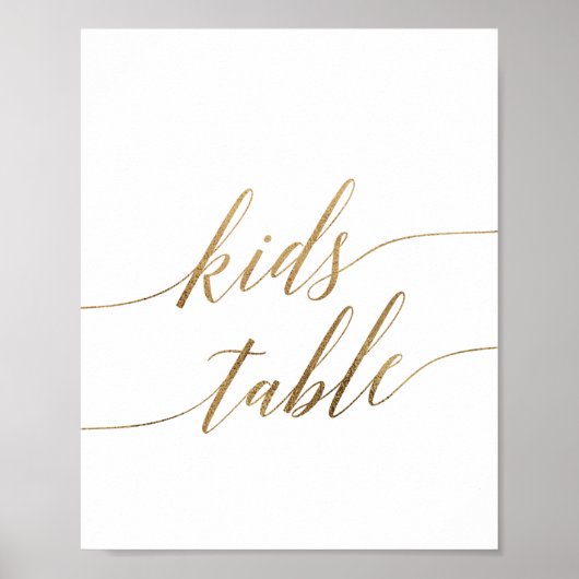 Elegantes Gold Calligraphy Kids Table Sign Poster (Vorne)