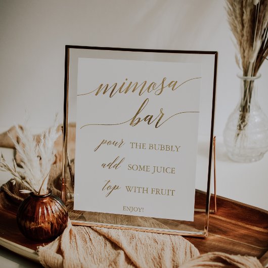 Elegantes Gold Calligraphy Mimosa Bar Sign Poster