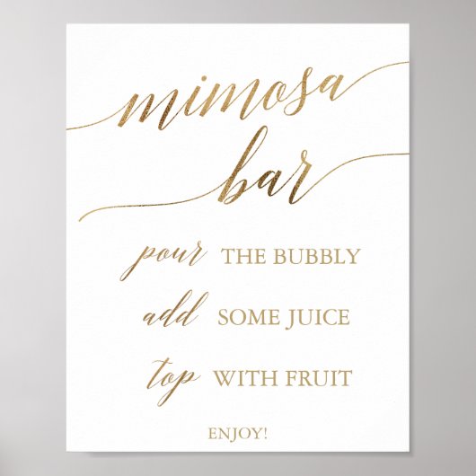 Elegantes Gold Calligraphy Mimosa Bar Sign Poster (Vorne)