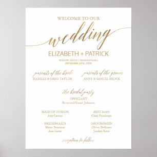 Elegantes Gold Calligraphy Small Wedding Program Poster