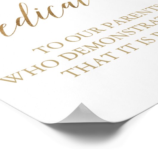 Elegantes Gold Calligraphy Wedding Dedication-Zeic Poster (Ecke)