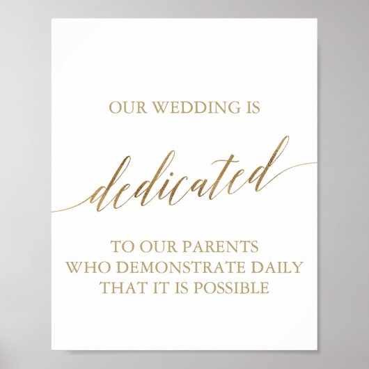 Elegantes Gold Calligraphy Wedding Dedication-Zeic Poster (Vorne)