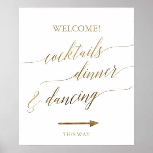 Elegantes Gold Calligraphy Wedding Direction Sign Poster (Vorne)
