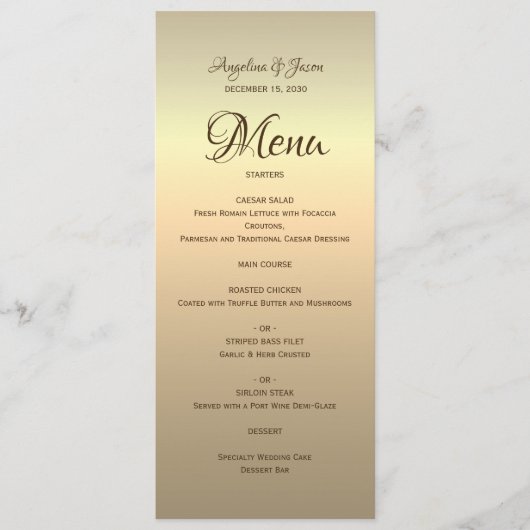 Elegantes Gold Calligraphy Wedding Menu Menükarte (Vorderseite)