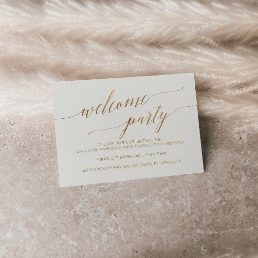 Elegantes Gold Calligraphy Wedding Welcome Party Begleitkarte