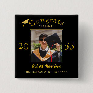 Elegantes Gold Cap Typografy Graduation Party Foto Button