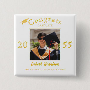 Elegantes Gold Cap Typografy Graduation Party Foto Button
