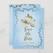 Elegantes Gold Carriage Storybook Save the Date Ankündigungspostkarte (Vorne/Hinten)