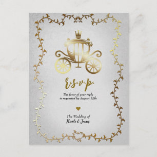 Elegantes Gold Carriage Storybook Wedding R.S.V.P. Ankündigungspostkarte