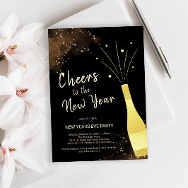 Elegantes Gold Champagne New Year Party Einladung