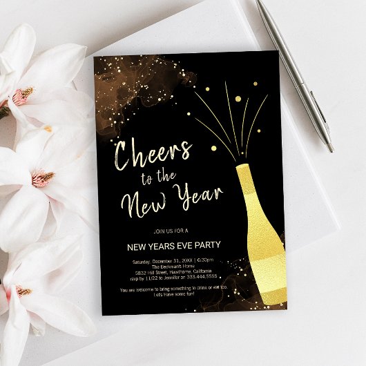Elegantes Gold Champagne New Year Party Einladung