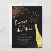 Elegantes Gold Champagne New Year Party Einladung (Vorderseite)