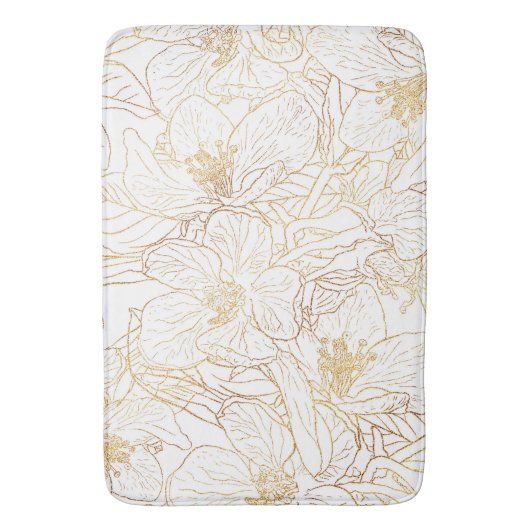 Elegantes Gold Cherry Blossom Blume Weißes Design Badematte (Vorderseite Vertikal)