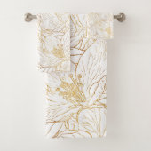 Elegantes Gold Cherry Blossom Blume Weißes Design Badhandtuch Set (Insitu)
