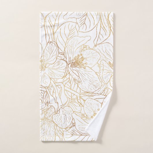 Elegantes Gold Cherry Blossom Blume Weißes Design Badhandtuch Set (Handtuch)