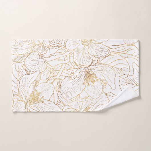 Elegantes Gold Cherry Blossom Blume Weißes Design Badhandtuch Set (Handtuch)