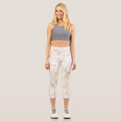 Elegantes Gold Cherry Blossom Blume Weißes Design Capri Leggings (Vorderseite)