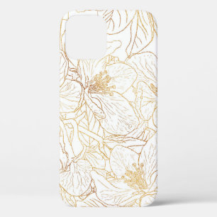 Elegantes Gold Cherry Blossom Blume Weißes Design Case-Mate iPhone Hülle