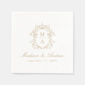 Elegantes Gold Chinoiserie Monogram Wappen Wedding Serviette (Vorderseite)