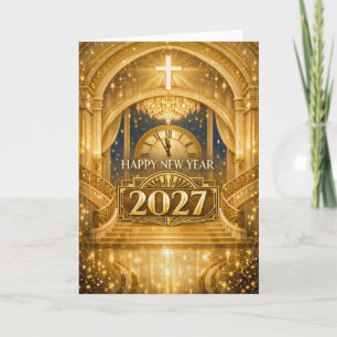 Elegantes Gold-Christliches Frohes Neues Jahr 2027 Feiertagskarte