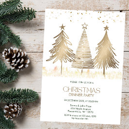 Elegantes Gold Christmas Trees Dinner Party Einladung