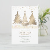 Elegantes Gold Christmas Trees Dinner Party Einladung (Stehend Vorderseite)