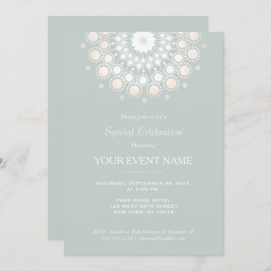 Elegantes Gold Circle Motif Light Sage Formal Einladung (Vorne/Hinten)