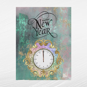 Elegantes Gold Clock - neues Jahr Feiertagspostkarte