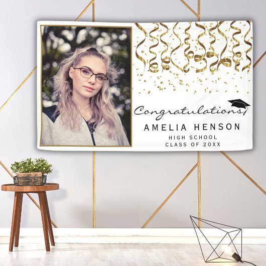 Elegantes Gold Confetti Graduate Foto Banner