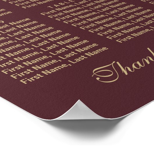 Elegantes Gold Confetti Liebe Burgundy Seating Cha Poster (Ecke)