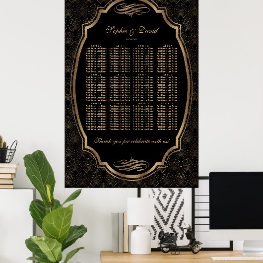 Elegantes Gold Confetti Liebe Burgundy Seating Cha Poster (Heimbüro)