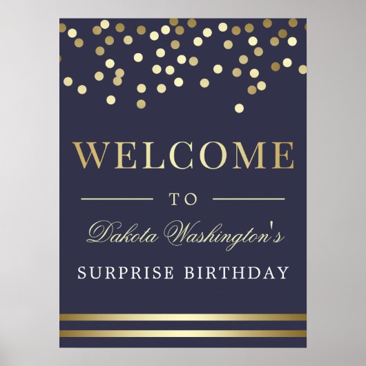 Elegantes Gold Confetti & Navy Blue Begrüßungszeic Poster (Vorne)
