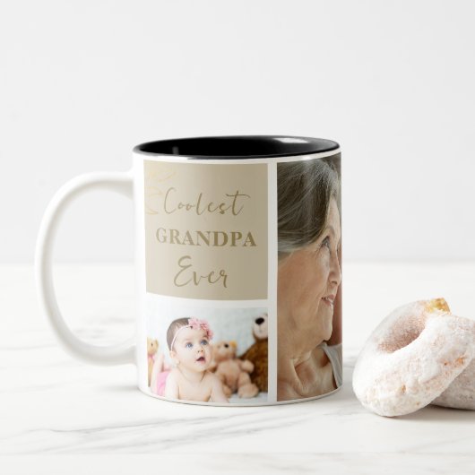 Elegantes Gold Coolste Großeltern je Foto Zweifarbige Tasse (Mit Donut)